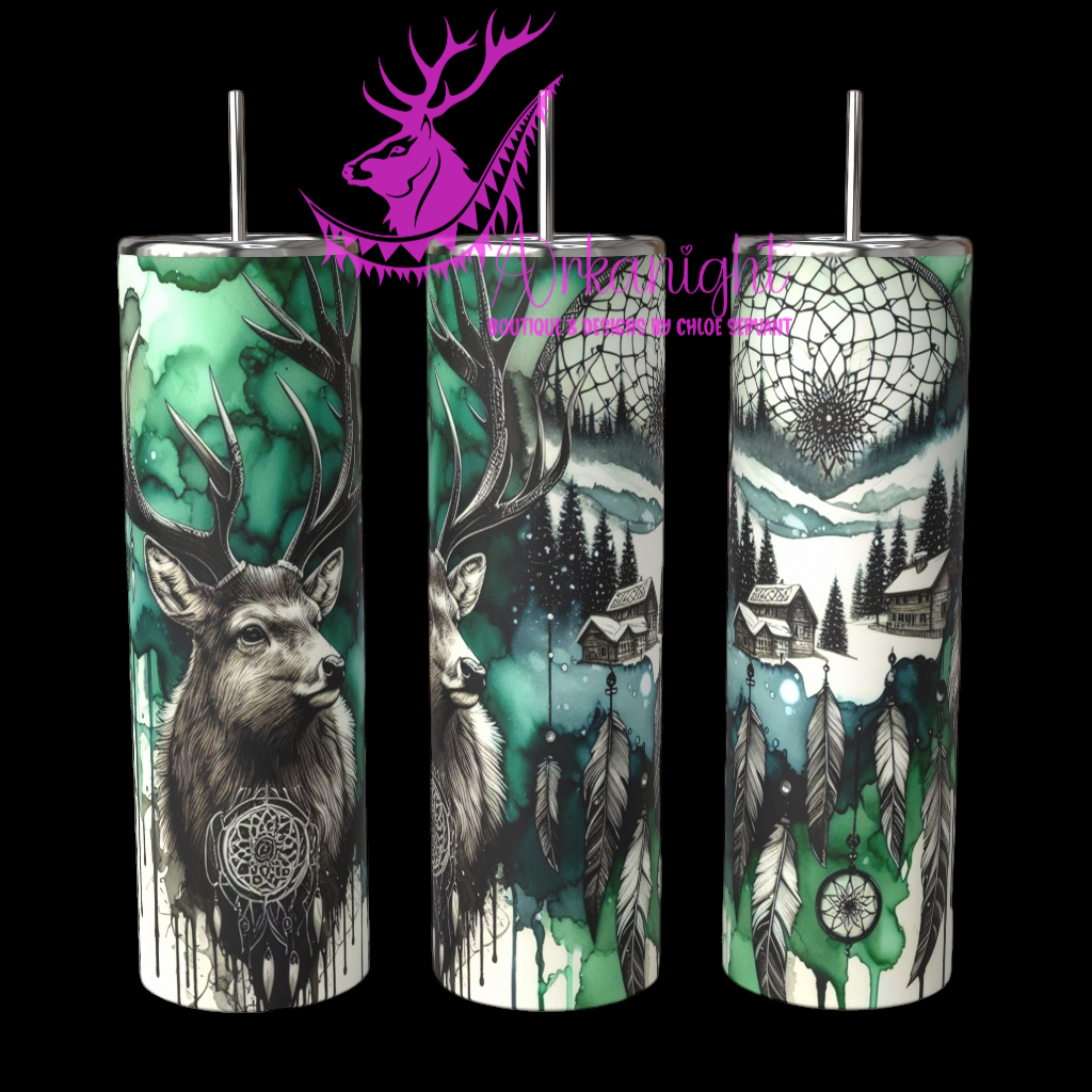 Gourde sur commande - Collection Hiver 2024 - Green Boho Winter Deer - 03