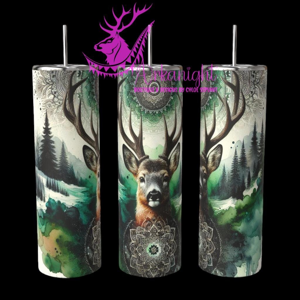 Gourde sur commande - Collection Hiver 2024 - Green Boho Winter Deer - 02