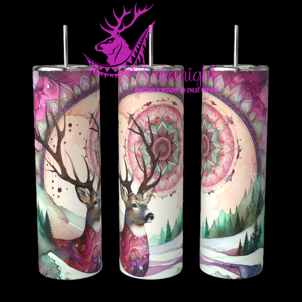 Gourde sur commande - Collection Hiver 2024 - Pink & Green Boho Winter Deer - 01