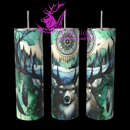 Gourde sur commande - Collection Hiver 2024 - Green & blue Boho Winter Deer - 02