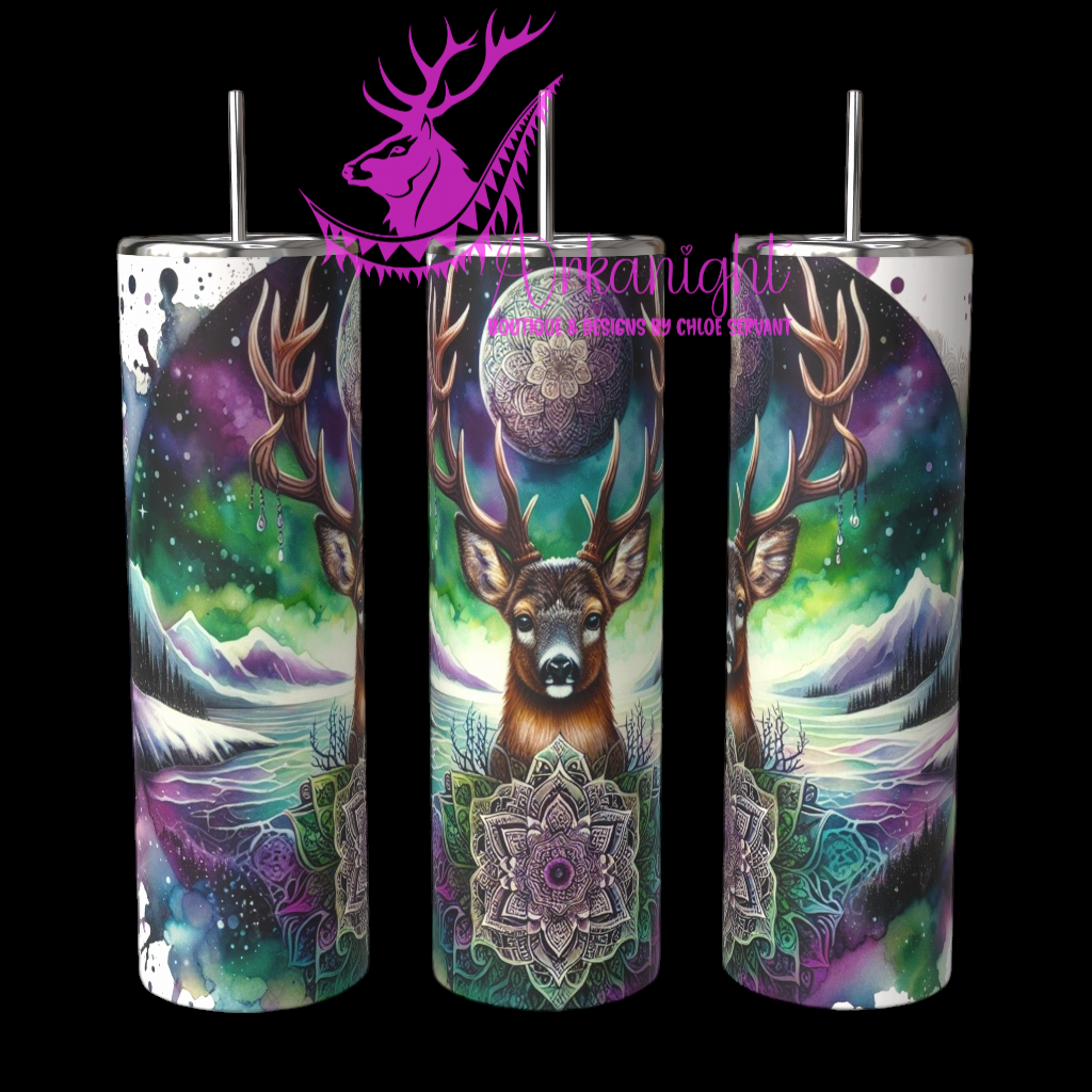 Gourde sur commande - Collection Hiver 2024 - Purple & Green Boho Winter Deer - 01