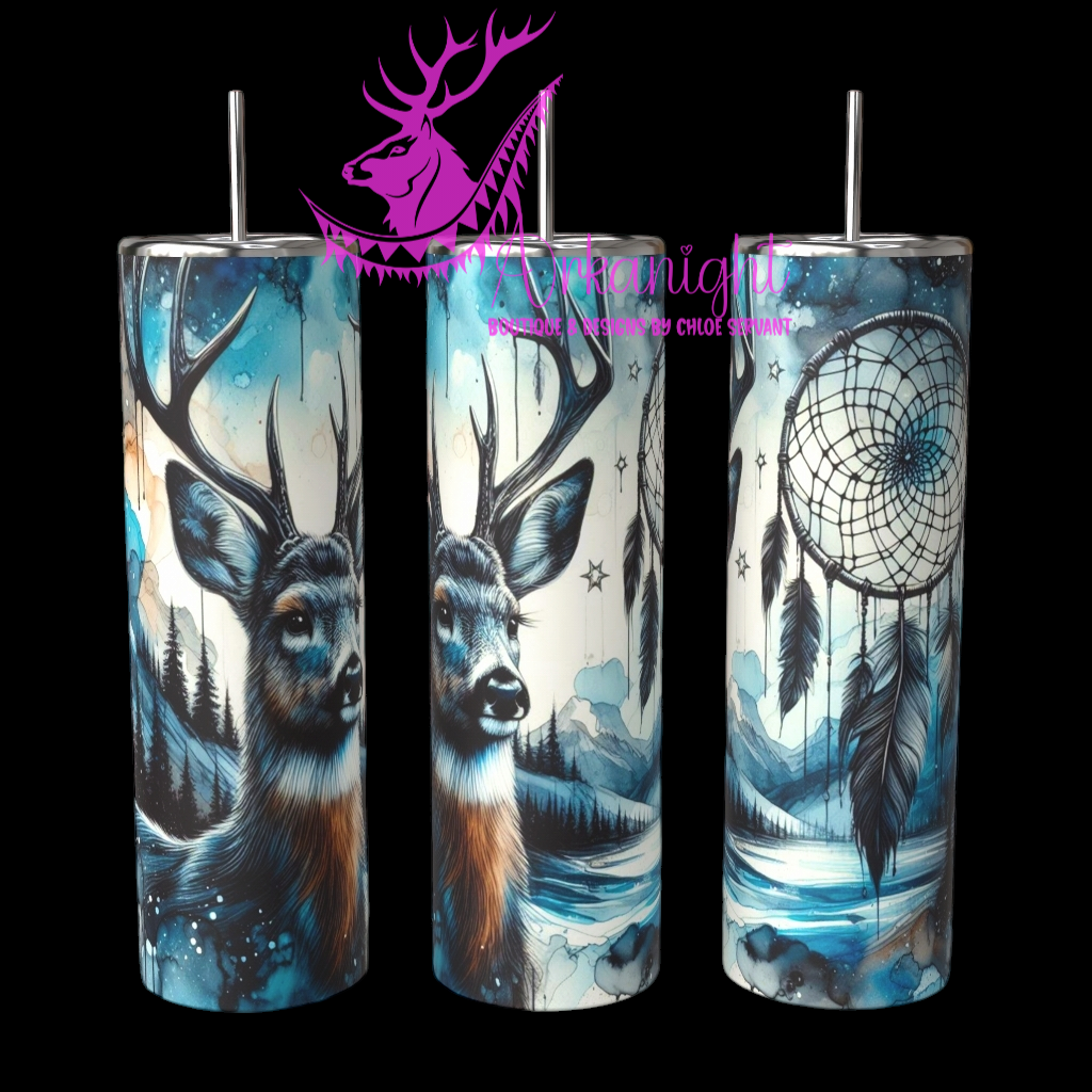 Gourde sur commande - Collection Hiver 2024 - Blue Boho Winter Deer - 01