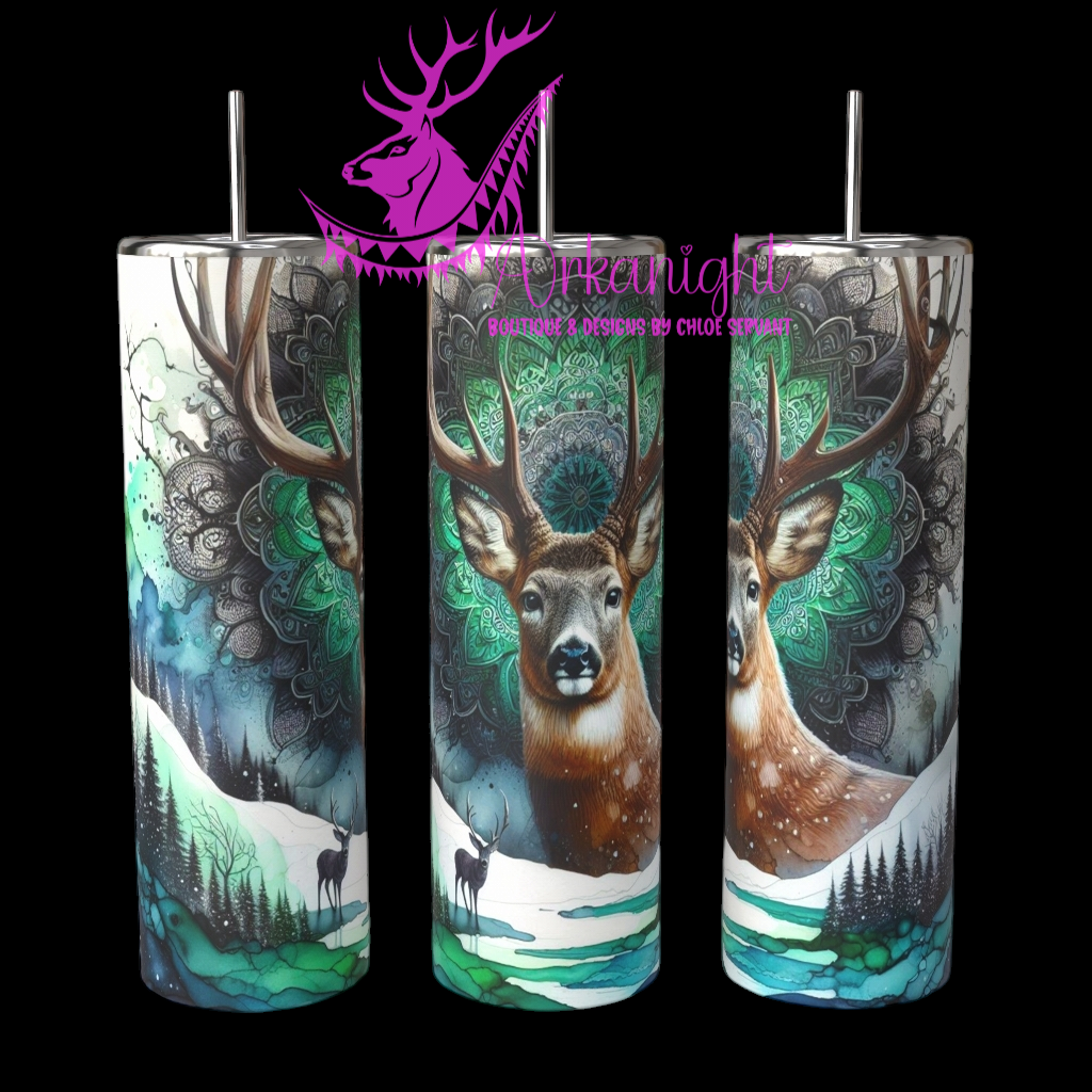 Gourde sur commande - Collection Hiver 2024 - Green & blue Boho Winter Deer - 01