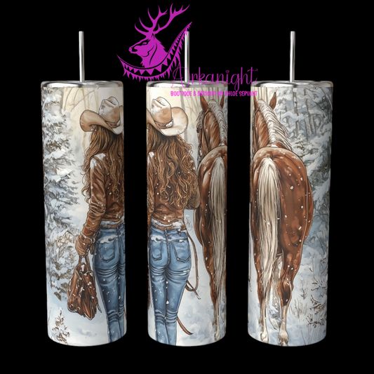 Gourde sur commande - Collection Hiver 2024 - Blond Cowgirl and Palomino Horse - 01 - Sans Texte