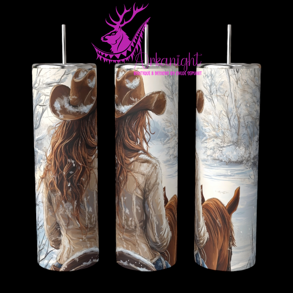 Gourde sur commande - Collection Hiver 2024 - Blond Cowgirl and Chestnut Horse  - Sans Texte