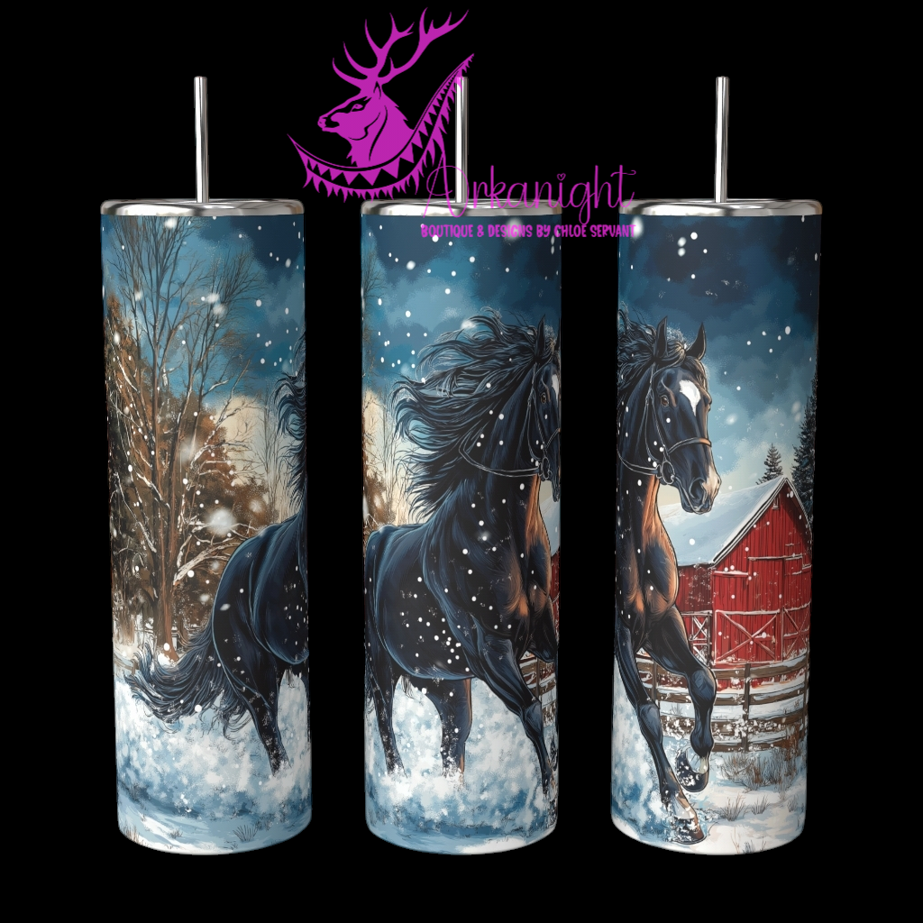 Gourde sur commande - Collection Hiver 2024 - Winter Black Horse - 01