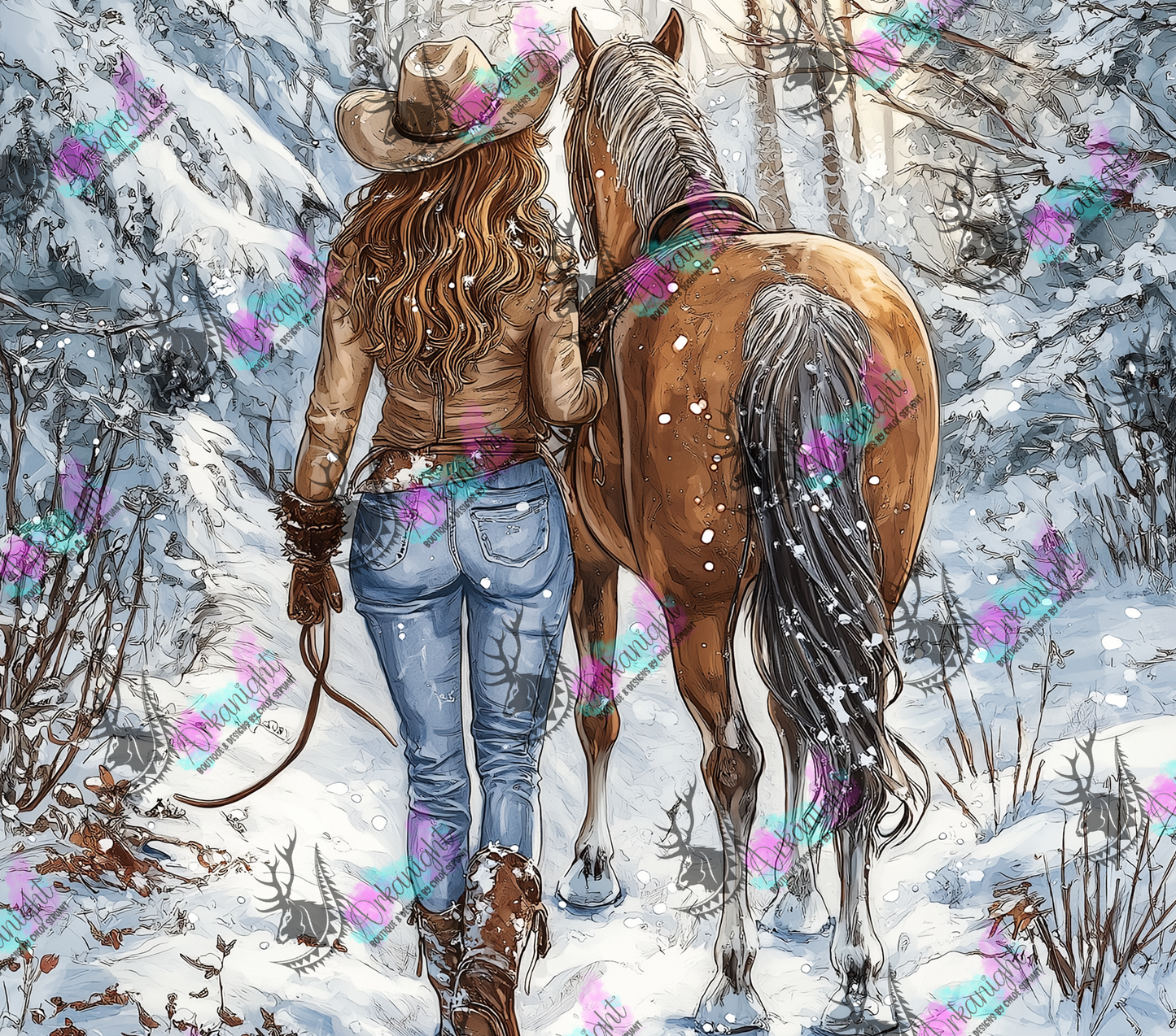 Numérique - Collection Hiver 2024 - Blond Cowgirl and Palomino Horse - 02