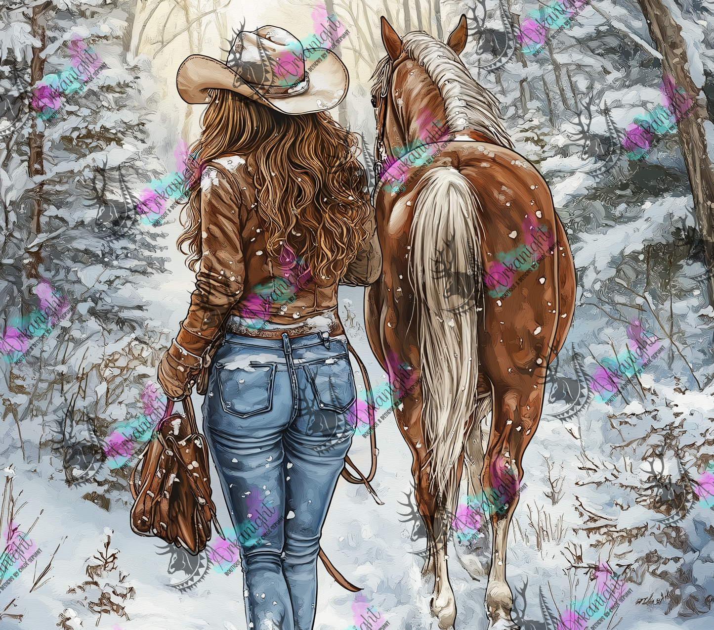 Numérique - Collection Hiver 2024 - Blond Cowgirl and Palomino Horse - 01