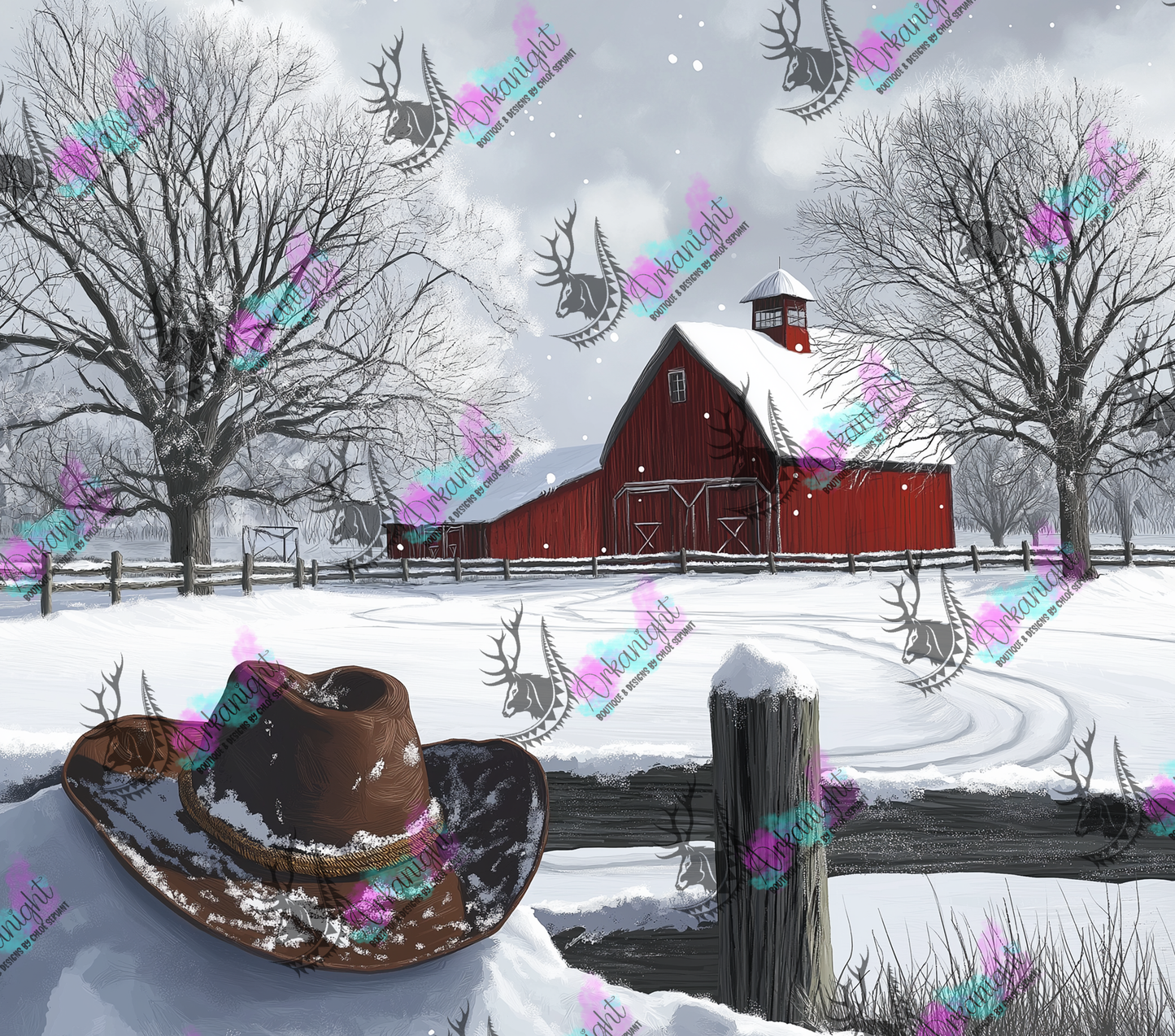 Numérique - Collection Hiver 2024 - Winter Cowboy Hat on the fance