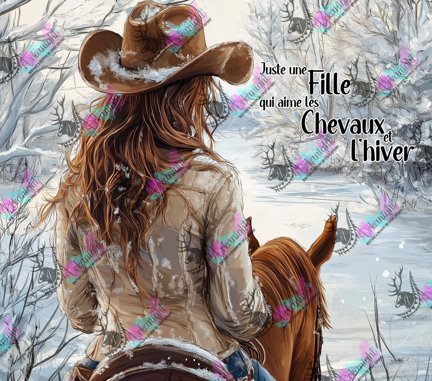 Numérique - Collection Hiver 2024 - Blond Cowgirl riding a Chestnut Horse