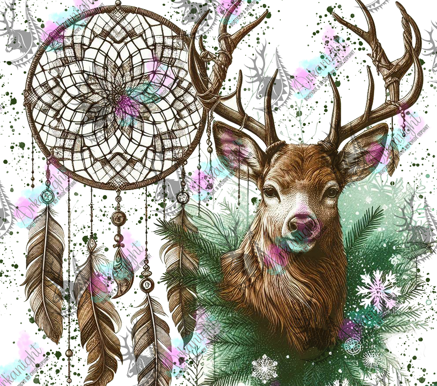 Numérique - Collection Hiver 2024 - Green Winter Deer Boho