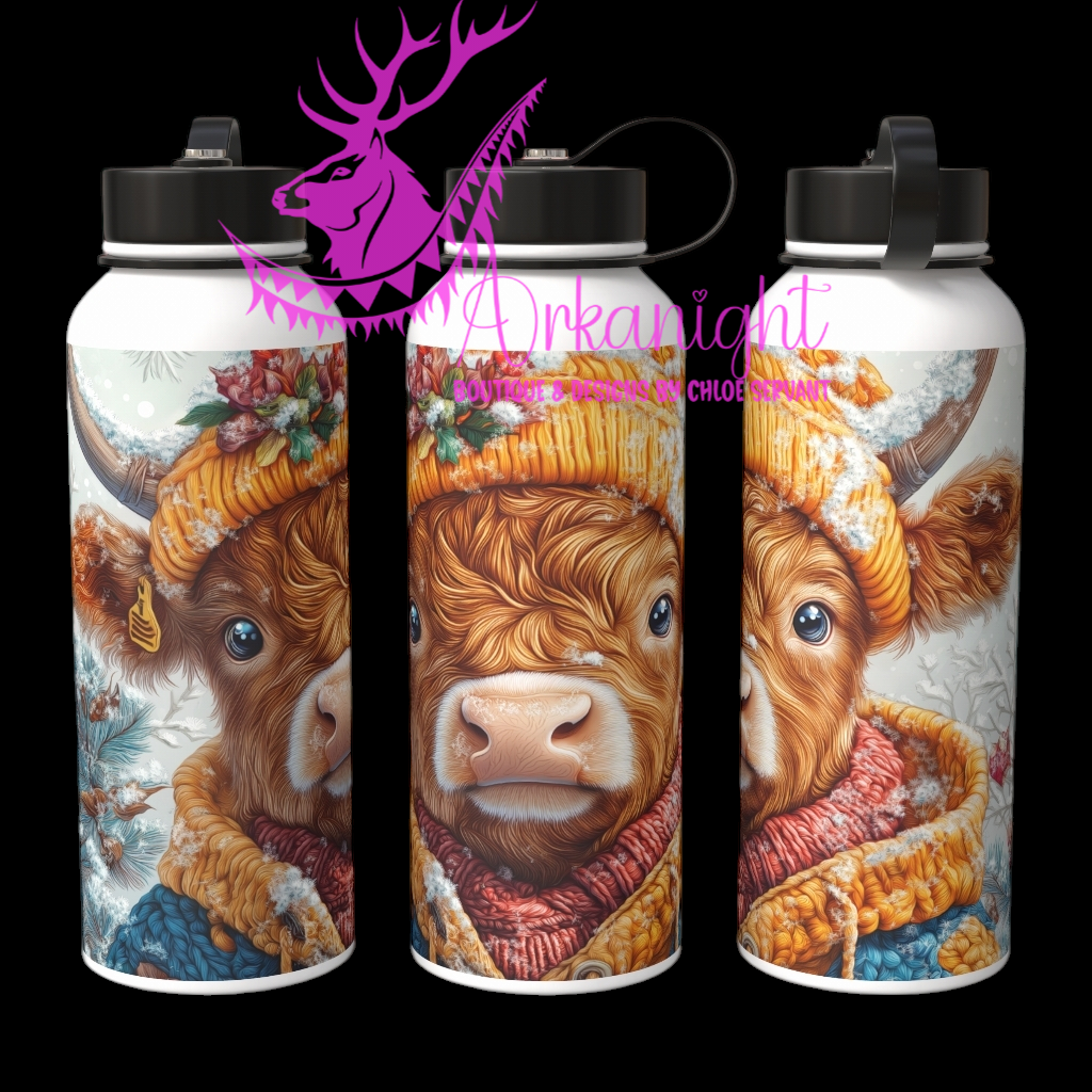 Bouteille d'eau sur commande  - Hiver 2024 - Cute Winter Red Highland Cow