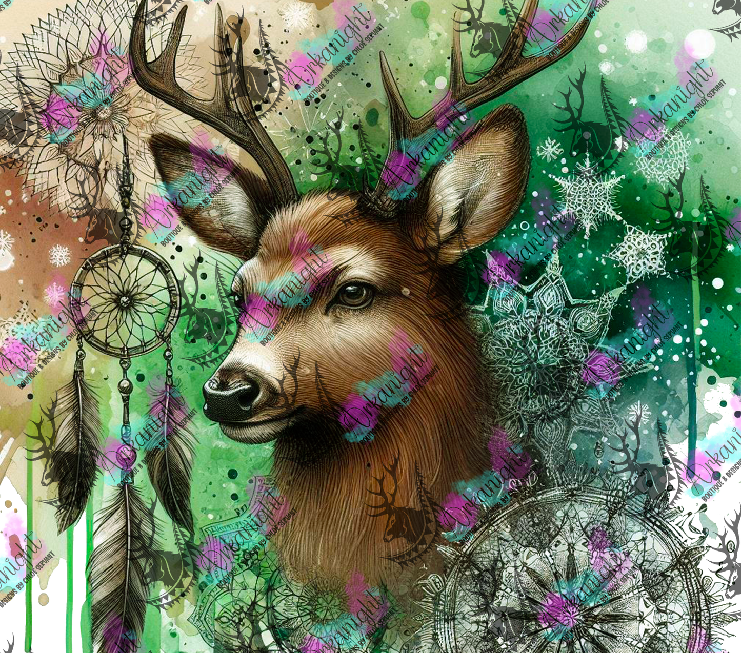 Numérique - Collection Hiver 2024 - Green Winter Deer Boho - 05