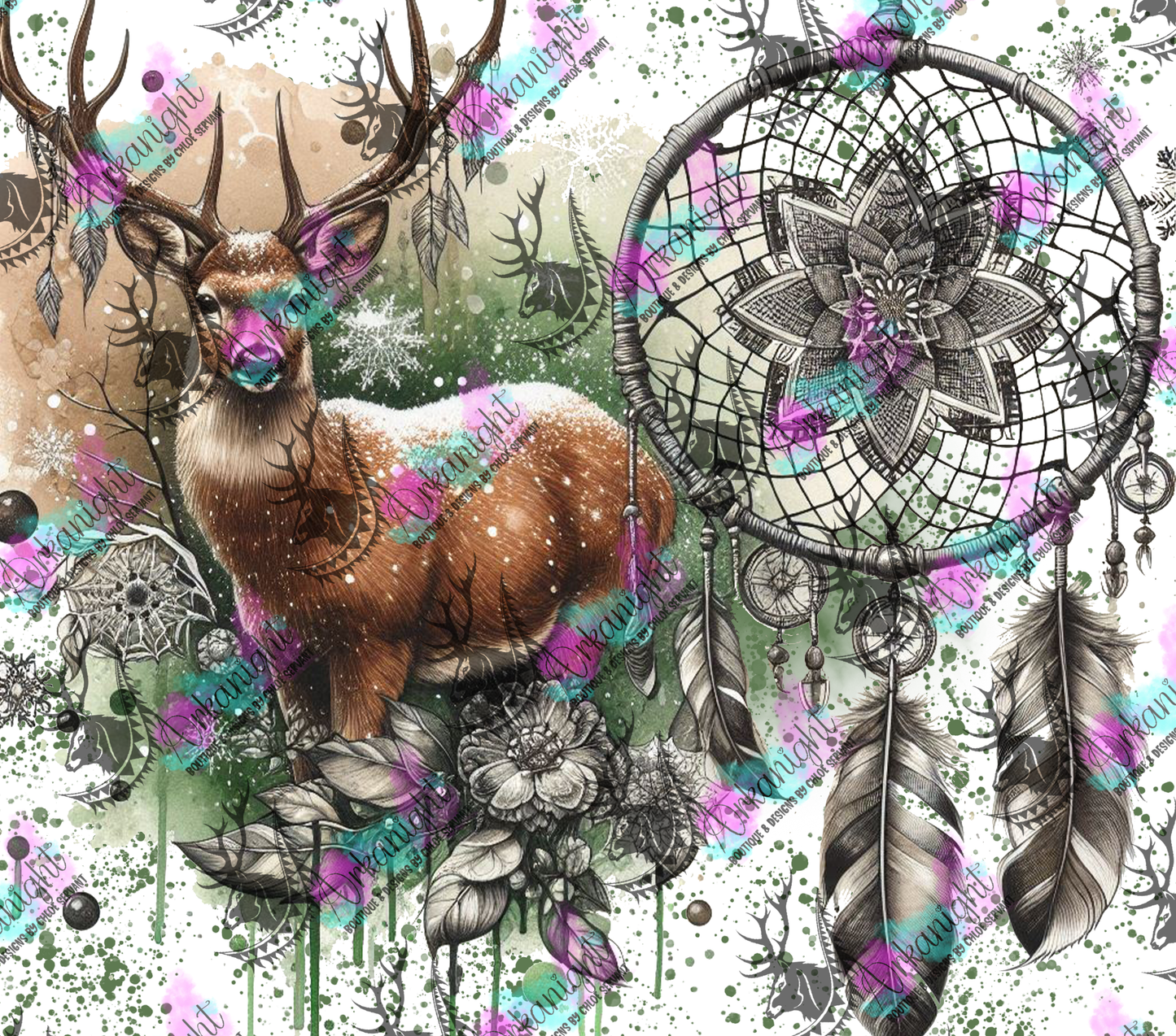 Numérique - Collection Hiver 2024 - Green Winter Deer Boho - 07