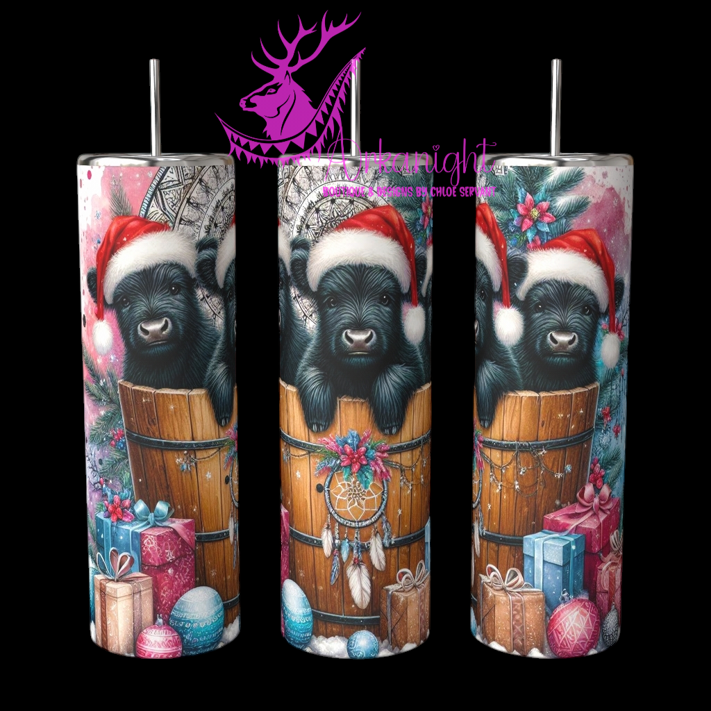 Gourde sur commande - Collection Hiver 2024 - Christmas Barrel - Black Highland Cow