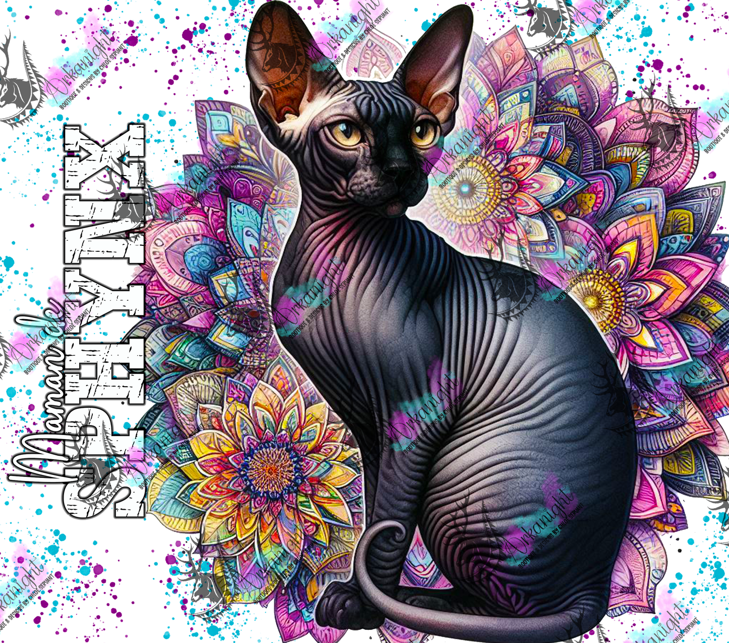 Numérique - Maman de Sphynx- Mandalas - Noir - 02