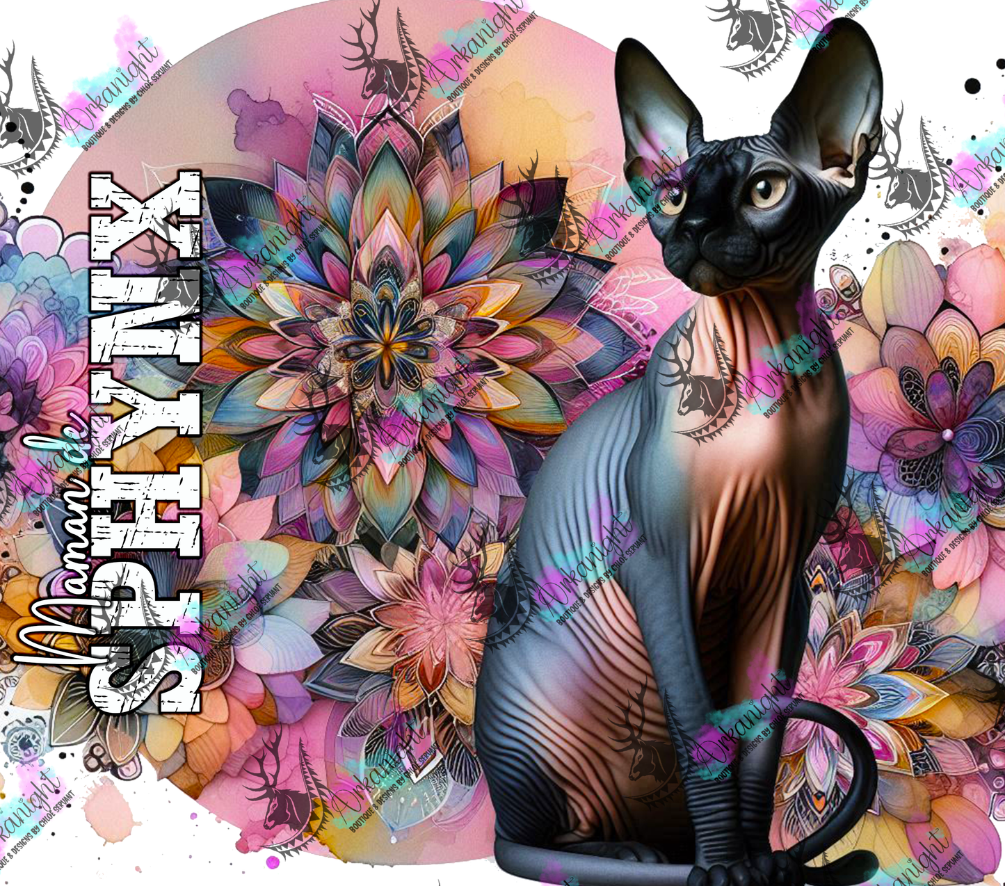 Numérique - Maman de Sphynx- Mandalas - Noir - 01