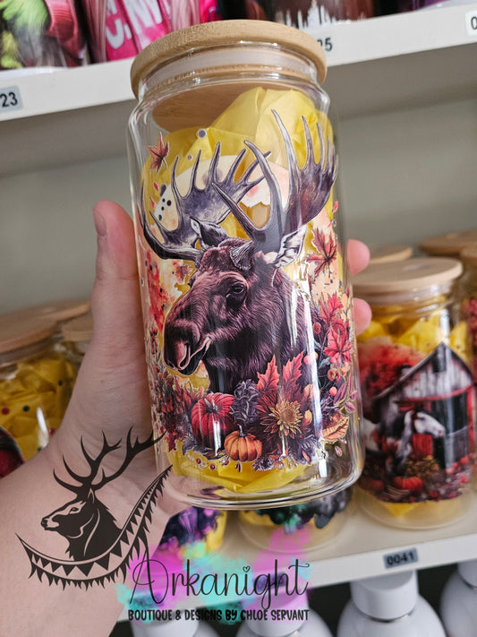 Verre en vitre & Couvercle en bamboo - UV DTF - Autumn Moose