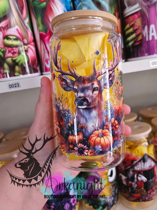 Verre en vitre & Couvercle en bamboo - UV DTF - Autumn Deer