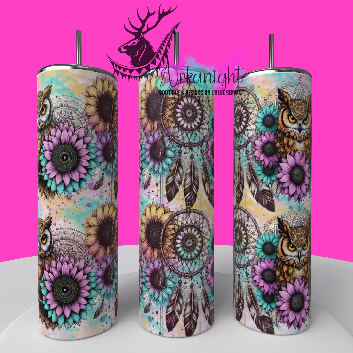 Gourde sur commande - Watercolor Boho Owls