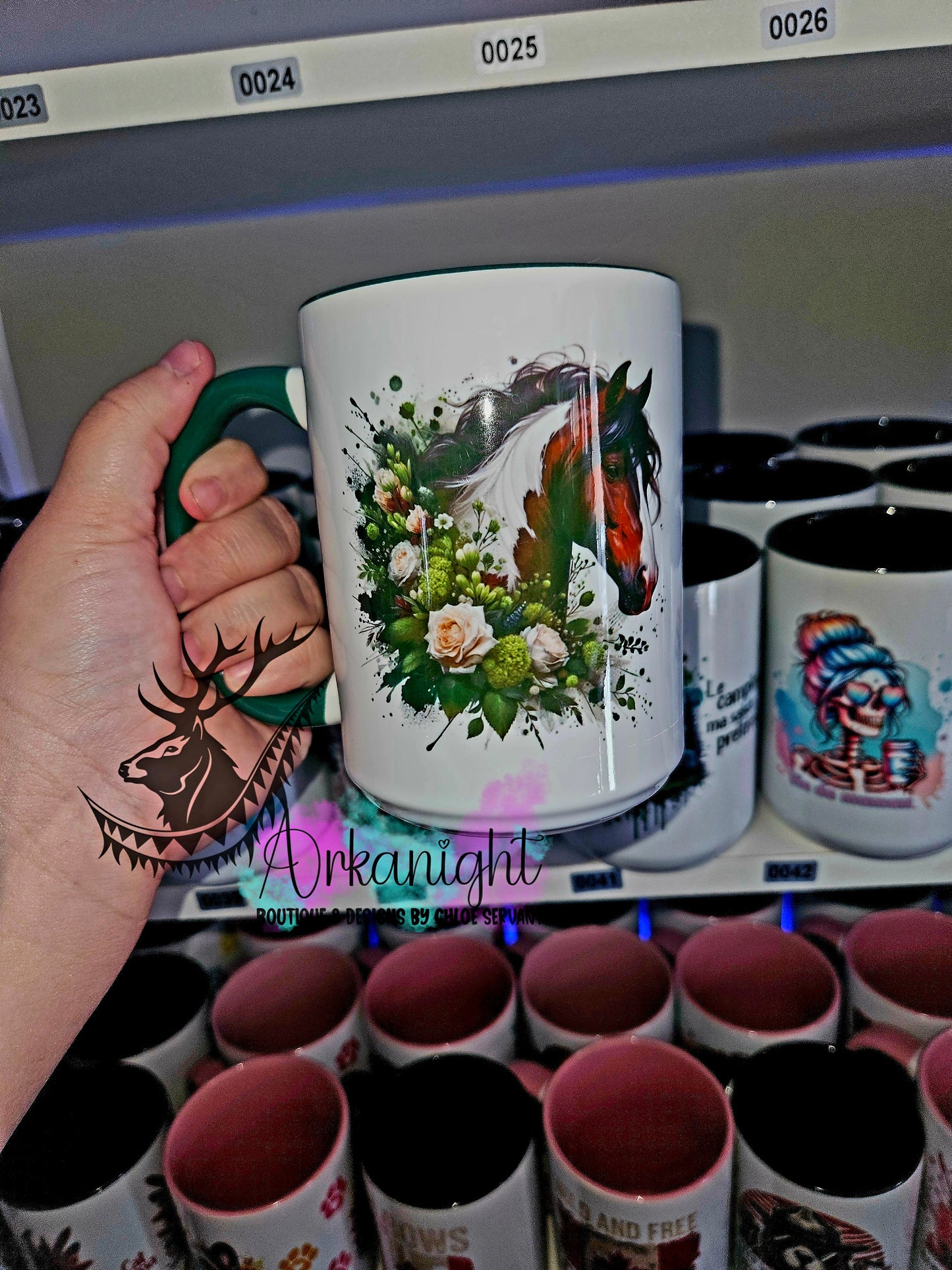 Tasse en céramique sur commande - Green Flower Paint Horse