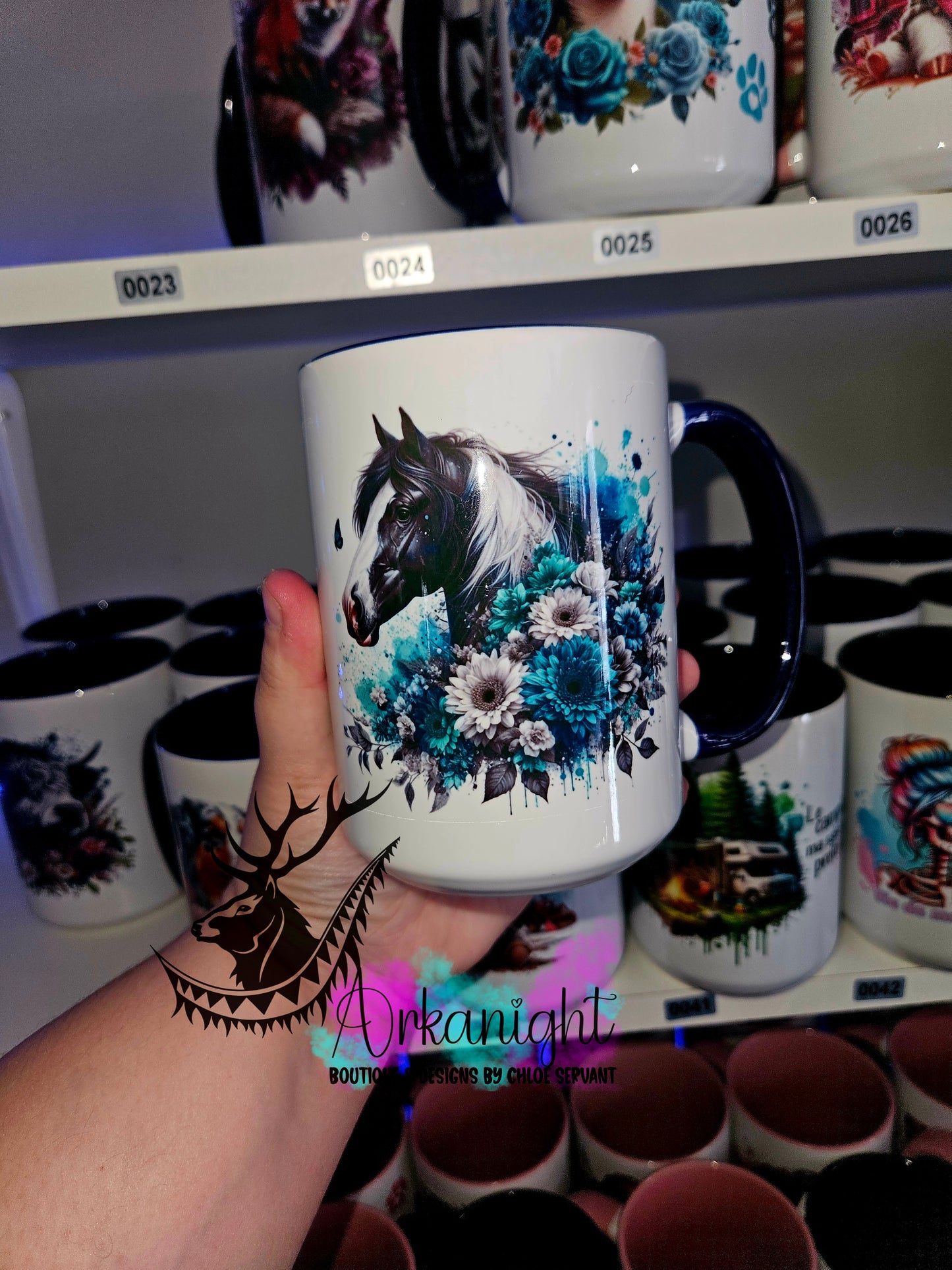 Tasse en céramique sur commande - Turquoise Black & White Paint Horse