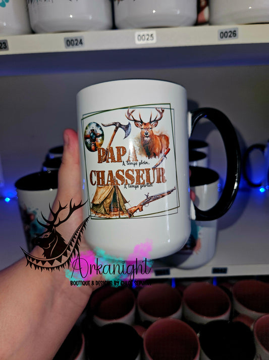 Tasse en céramique sur commande - Papa à temps pleins , chasseur à temps partiel