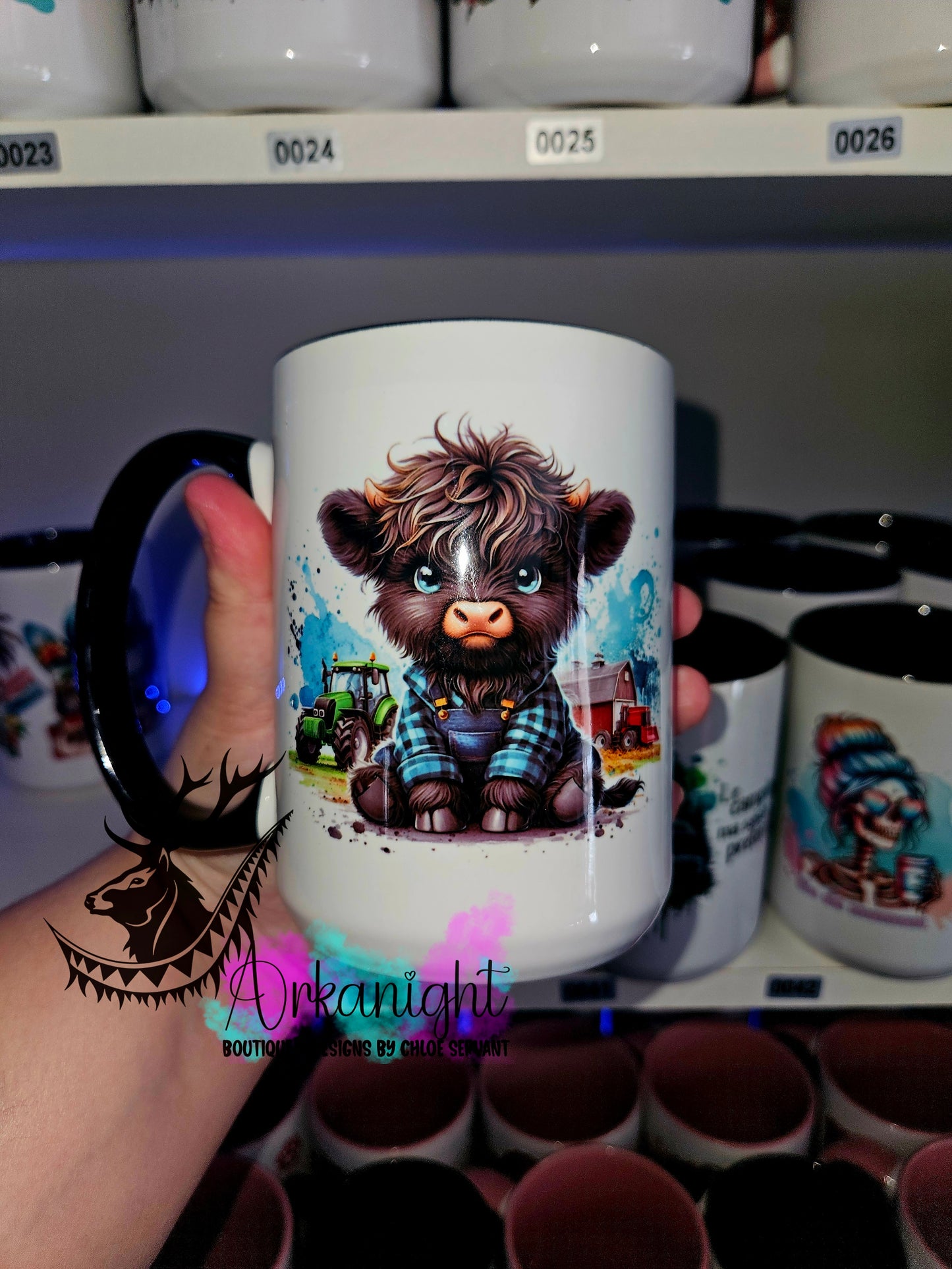 Tasse en céramique sur commande - Blue Plaid Black Highland Cow