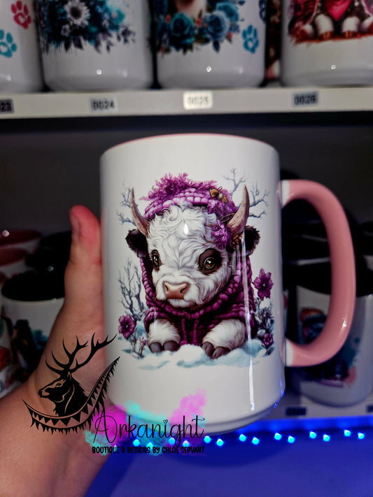 Tasse en céramique sur commande - Purple Winter Highland Cow