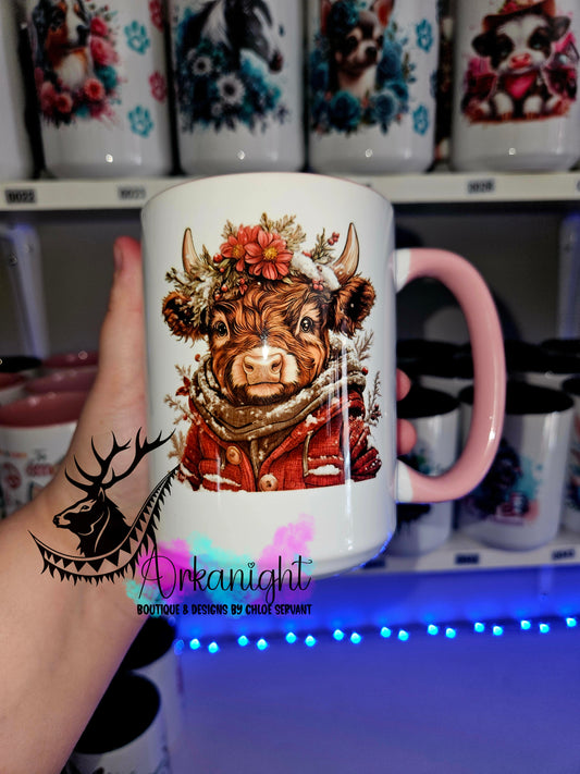 Tasse en céramique sur commande - Winter Red Highland Cow