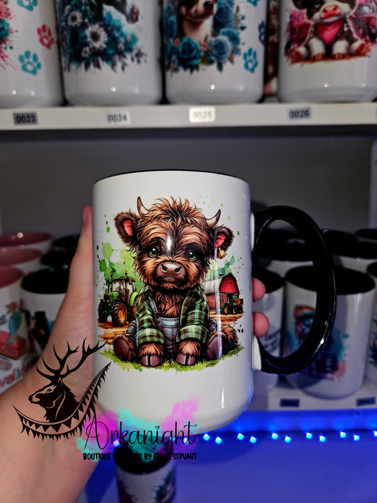 Tasse en céramique sur commande - Plaid Dark Chocolate Highland Cow Farmer
