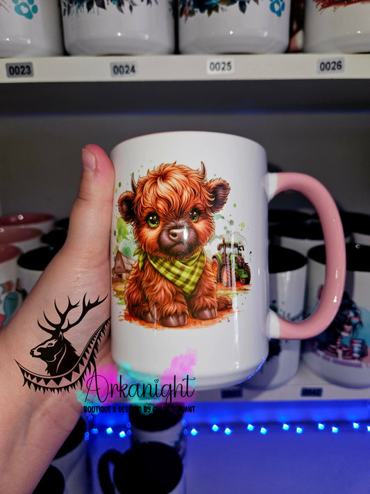 Tasse en céramique sur commande - Plaid Bandana Brown Highland Cow