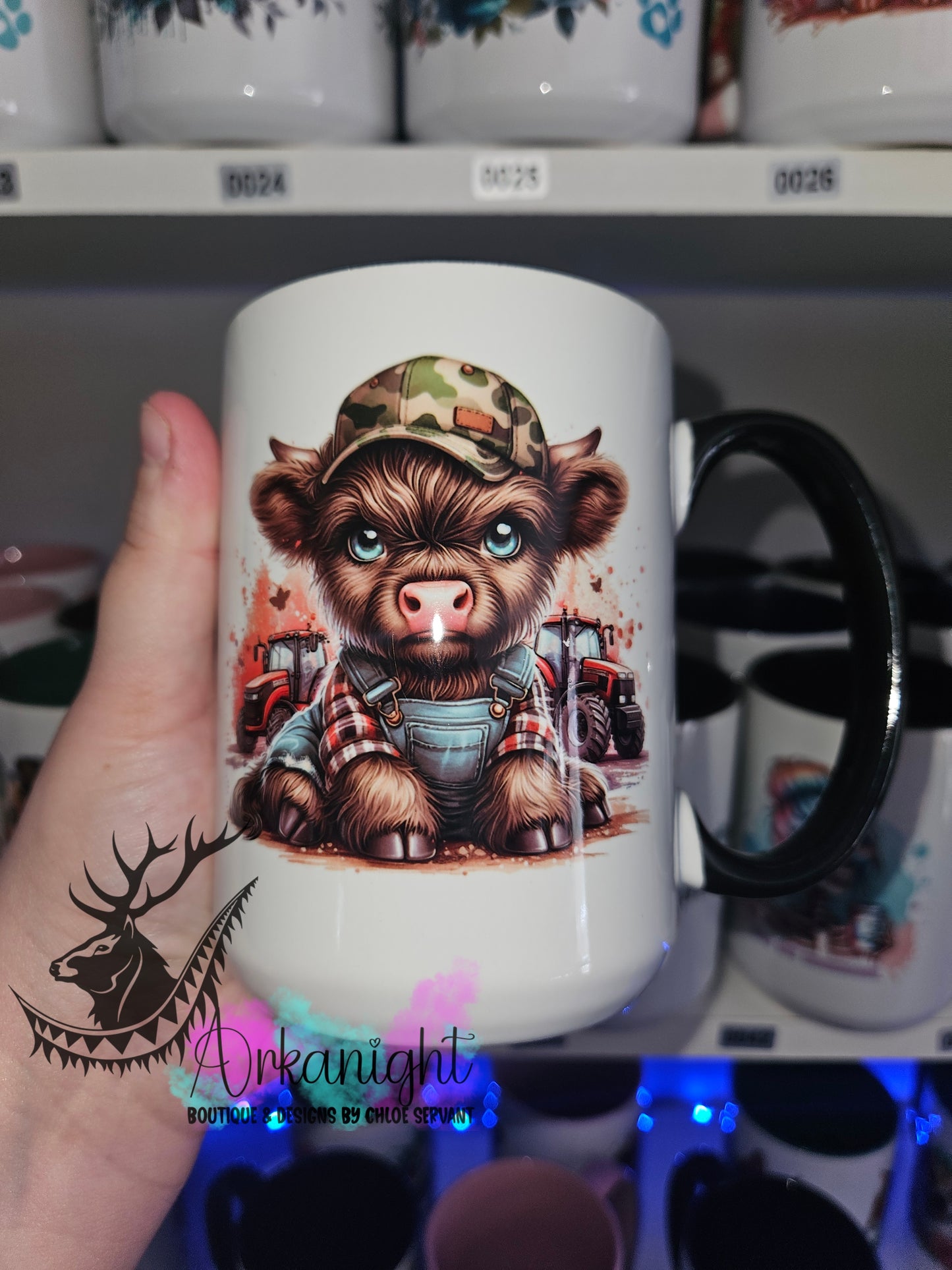Tasse en céramique sur commande - Red Plaid Brown Highland Cow - 02