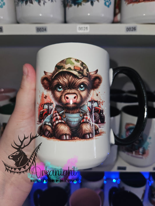 Tasse en céramique sur commande - Red Plaid Brown Highland Cow - 02