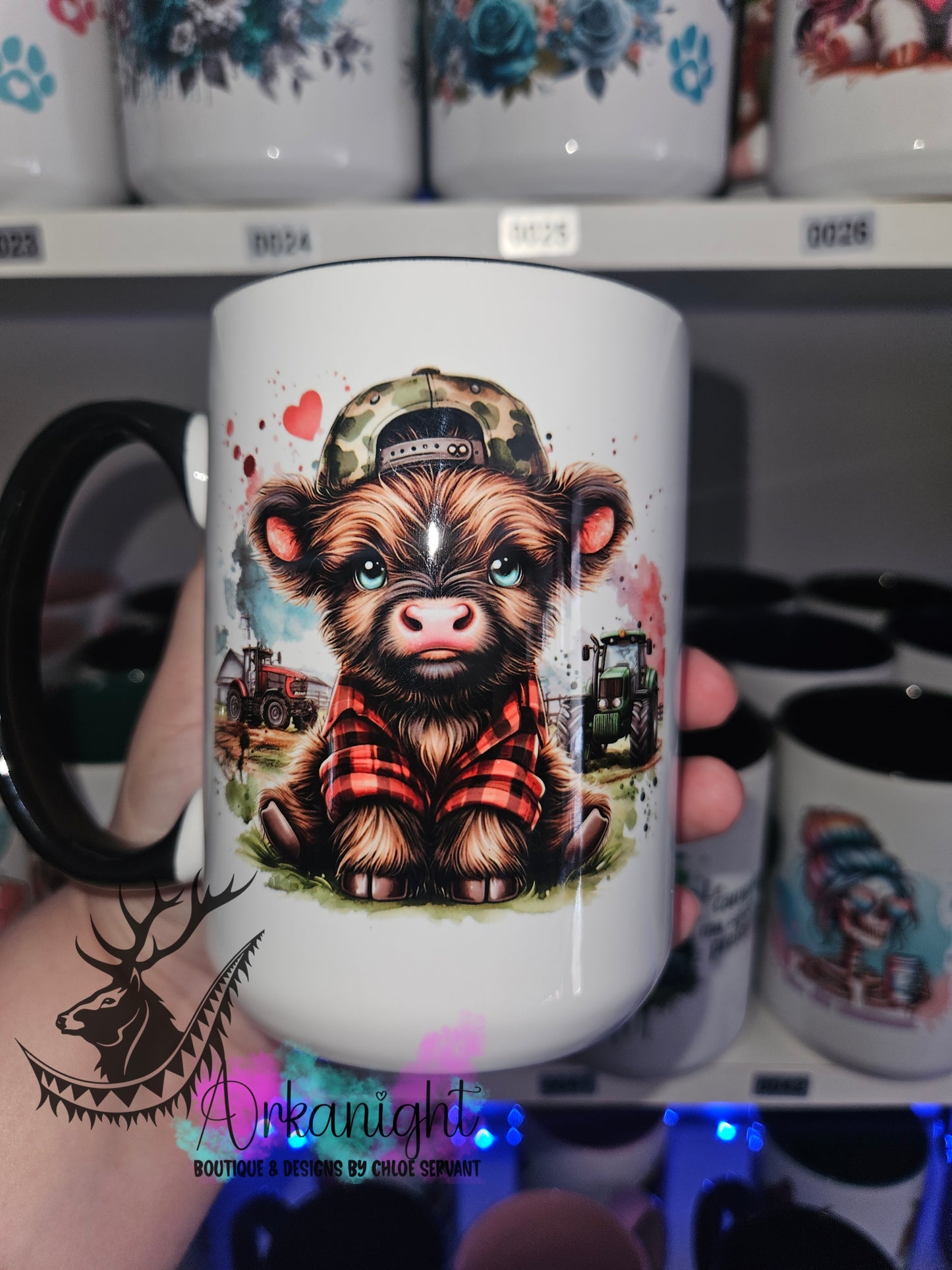Tasse en céramique sur commande - Red Plaid Brown Highland Cow