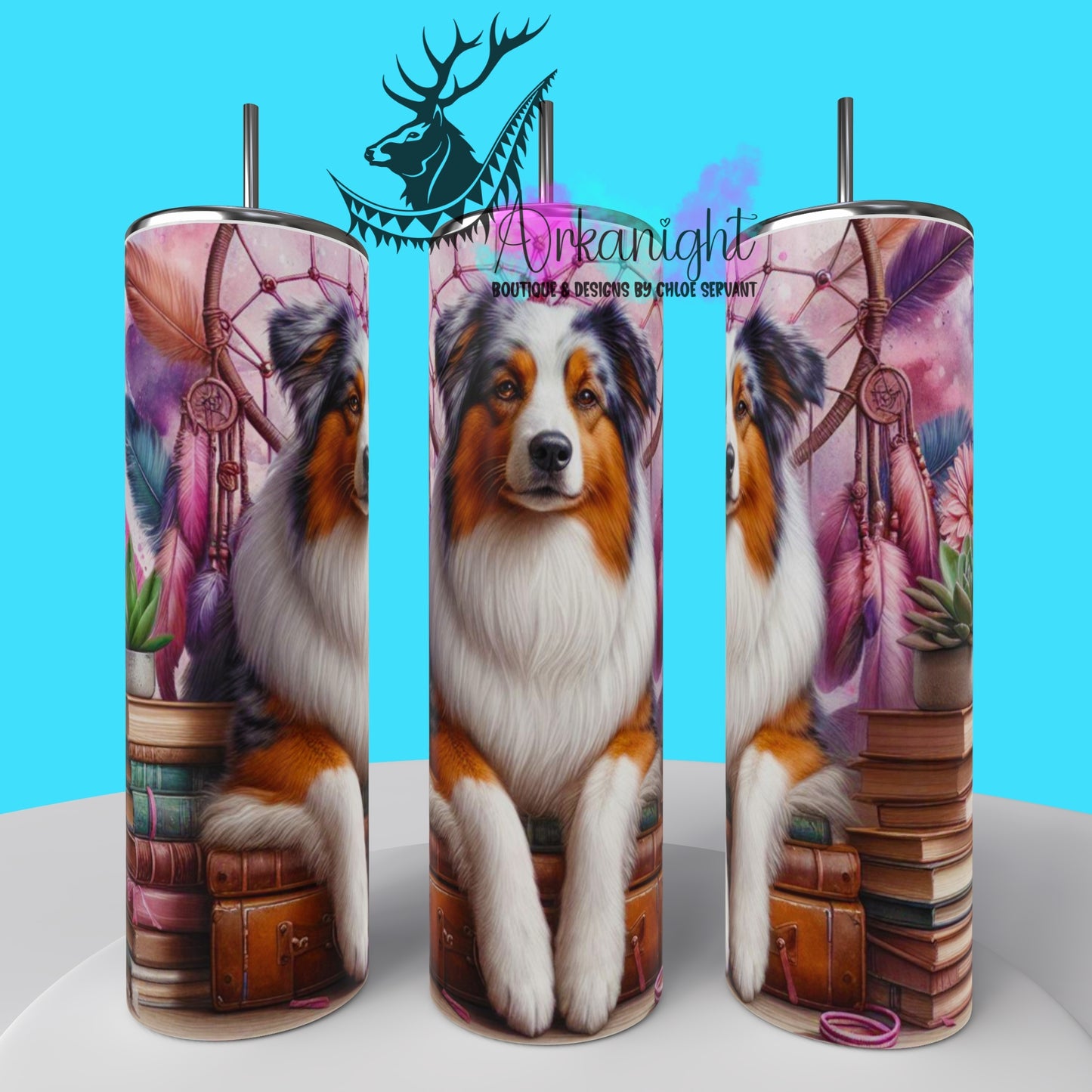 Gourde sur commande - Collection Books & Dogs - Australian Shepherd - 03