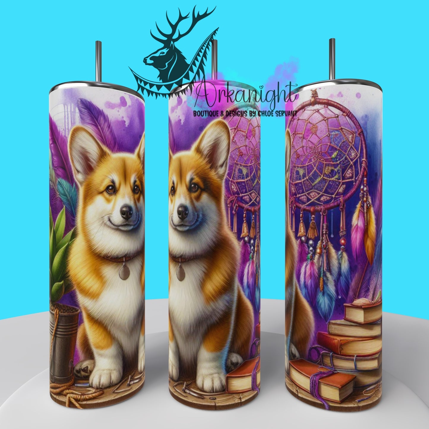 Gourde sur commande - Collection Books & Dogs - Corgi - 01