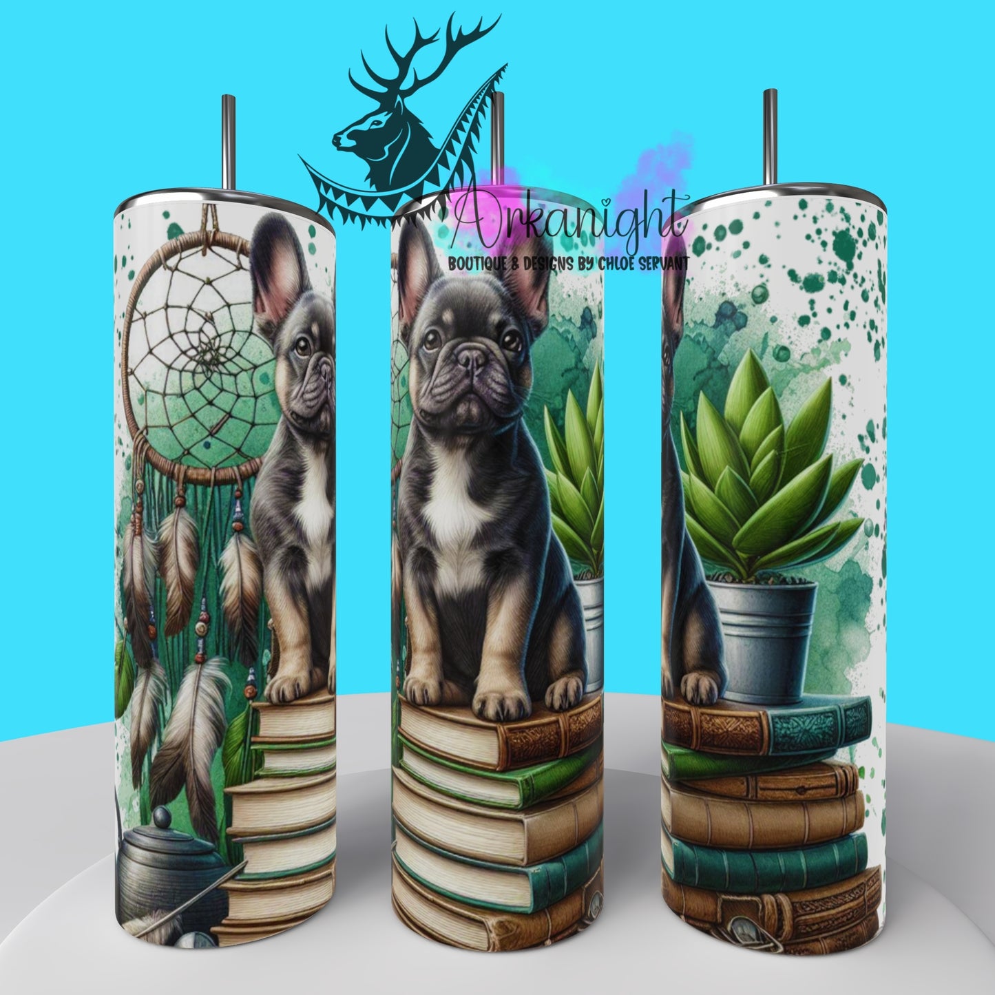 Gourde sur commande - Collection Books & Dogs - French Bulldog - 01