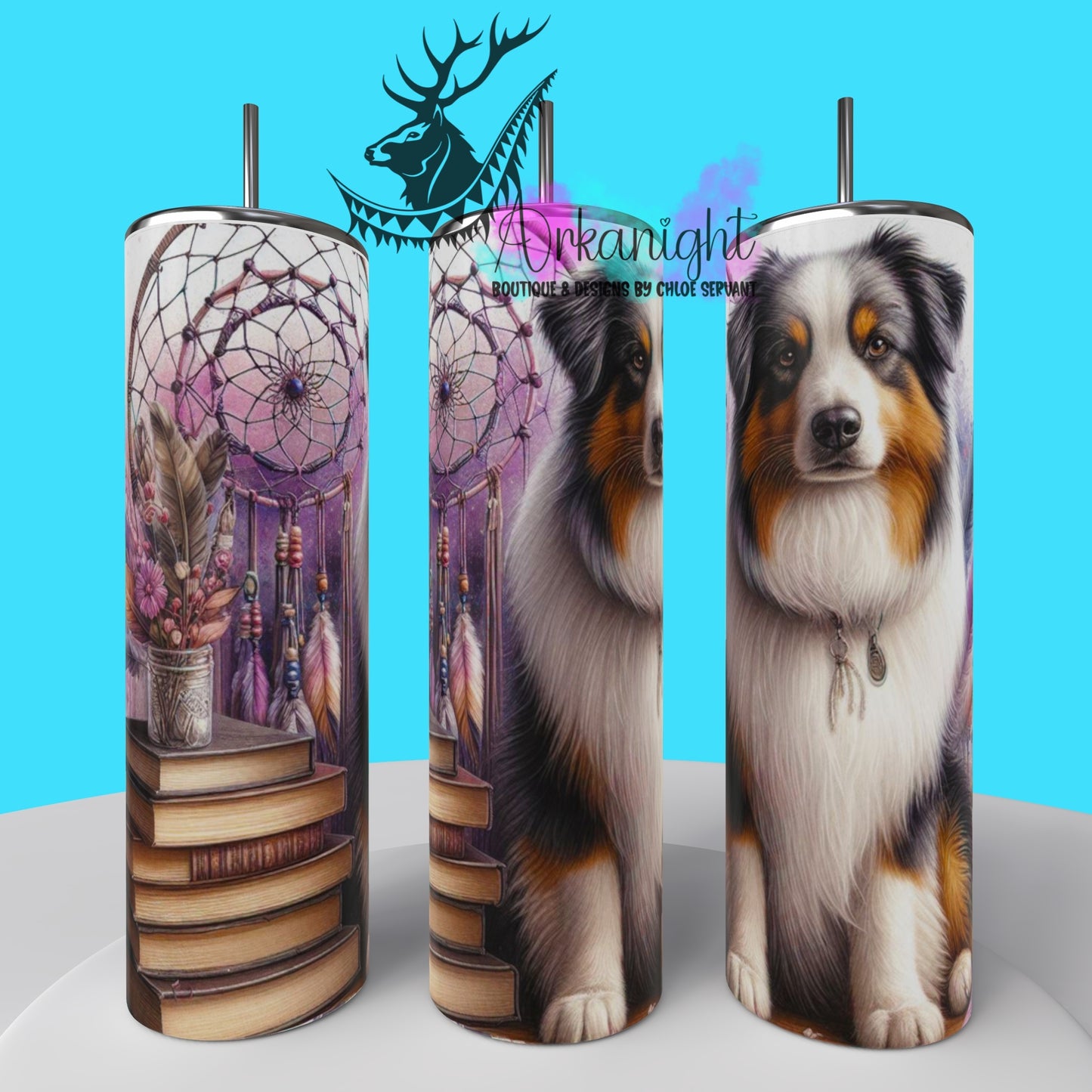 Gourde sur commande - Collection Books & Dogs - Australian Shepherd - 01