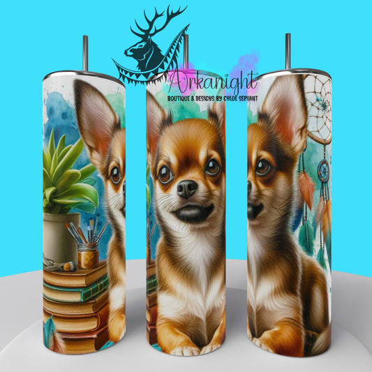 Gourde sur commande - Collection Books & Dogs - Chihuahua - 01