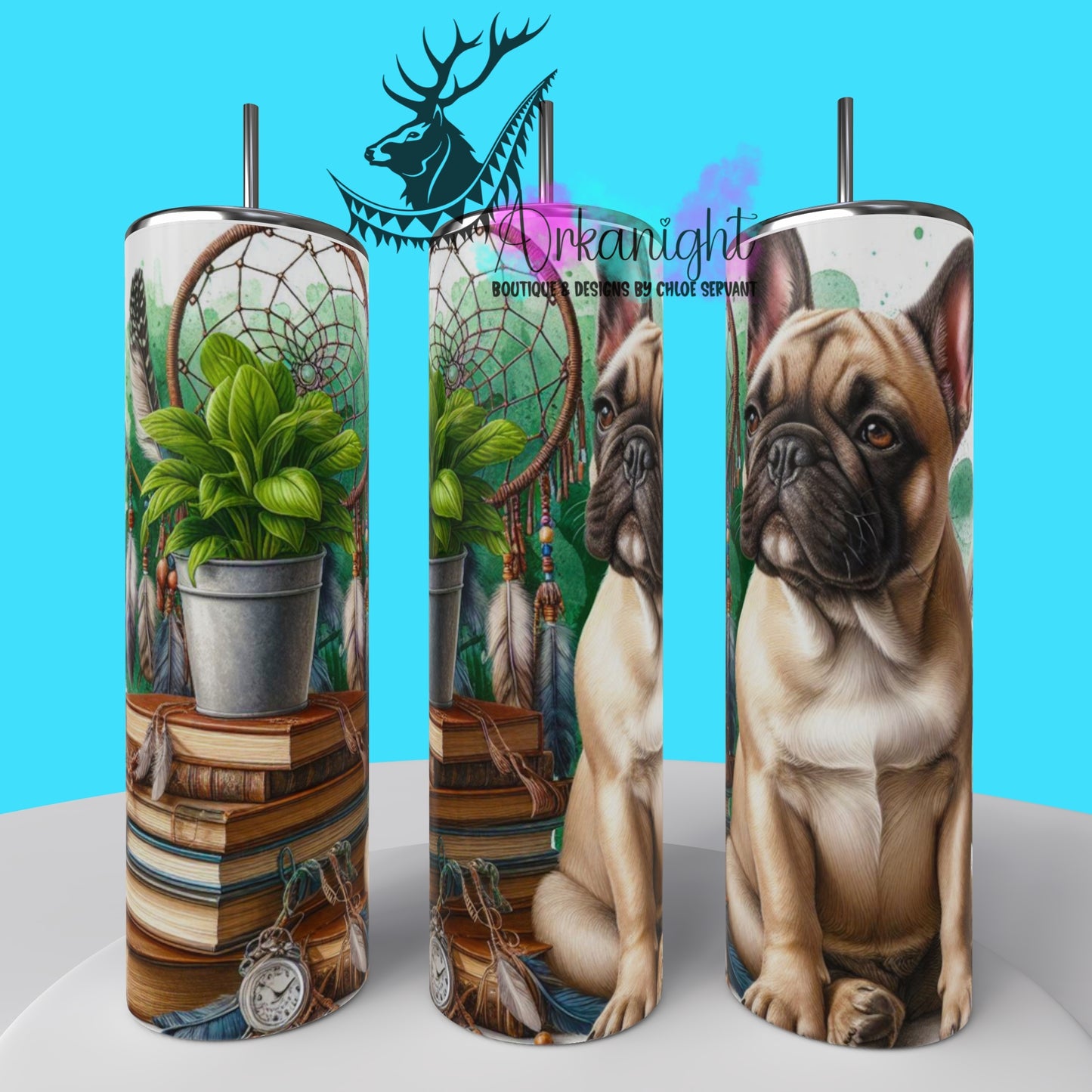 Gourde sur commande - Collection Books & Dogs - French Bulldog - 04