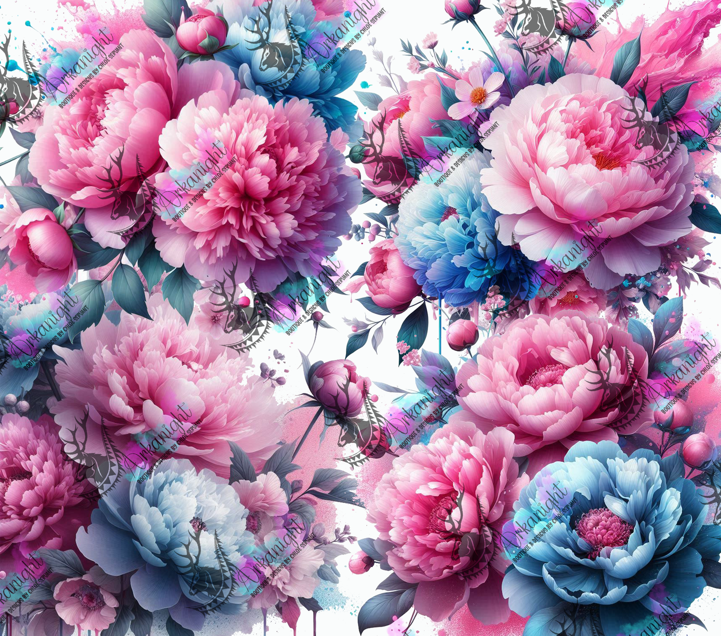 Numérique - Collection Fête des mères 2025 - Pink & Blue Peonies Maman- Mamie - Marraine - Sans Texte