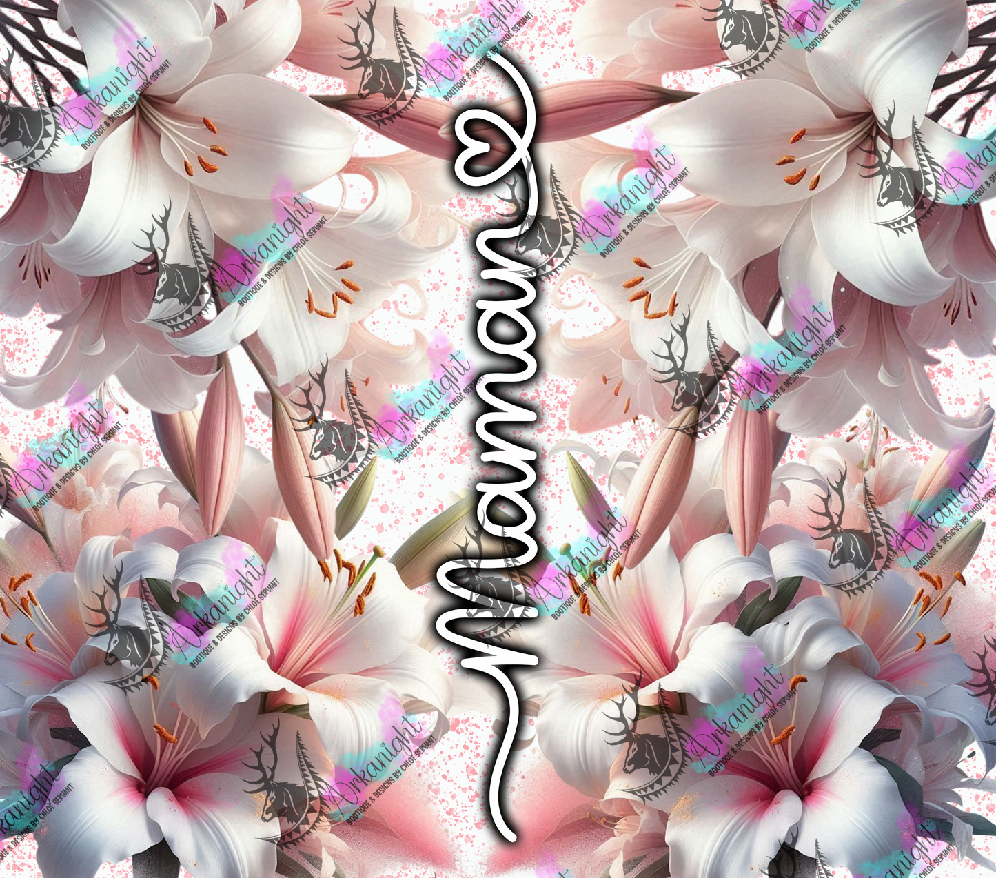 Numérique - Collection Fête des mères 2025 - Pink & White Lys Maman- Mamie - Marraine - Sans Texte