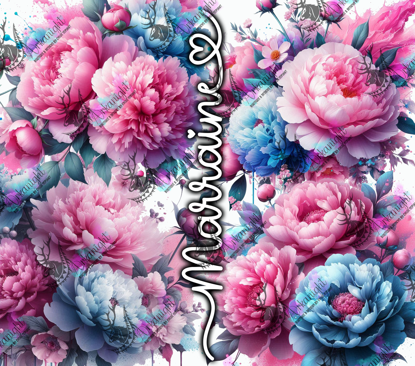 Numérique - Collection Fête des mères 2025 - Pink & Blue Peonies Maman- Mamie - Marraine - Sans Texte
