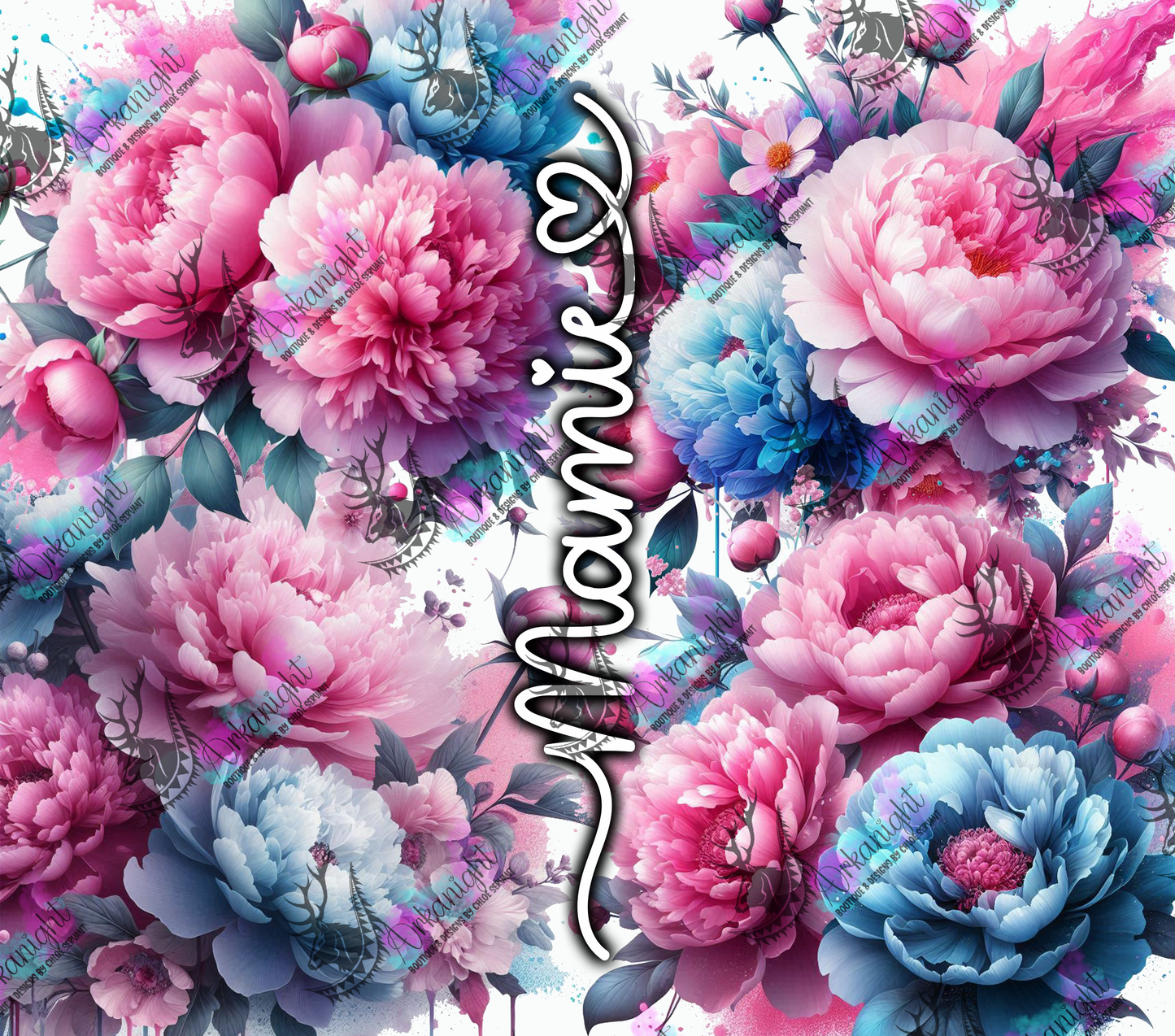 Numérique - Collection Fête des mères 2025 - Pink & Blue Peonies Maman- Mamie - Marraine - Sans Texte