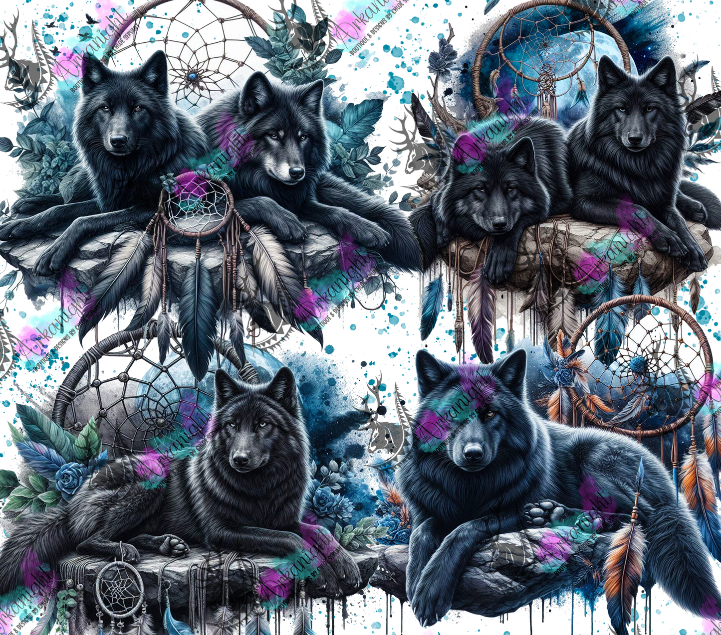 Numérique - Collection Animals on rocks - Black Wolfs