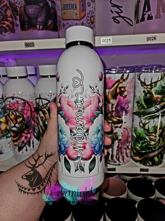 Bouteille d'eau 17 OZ Sur Commande - Isotherme - Maman - Blue & Pink Peonies
