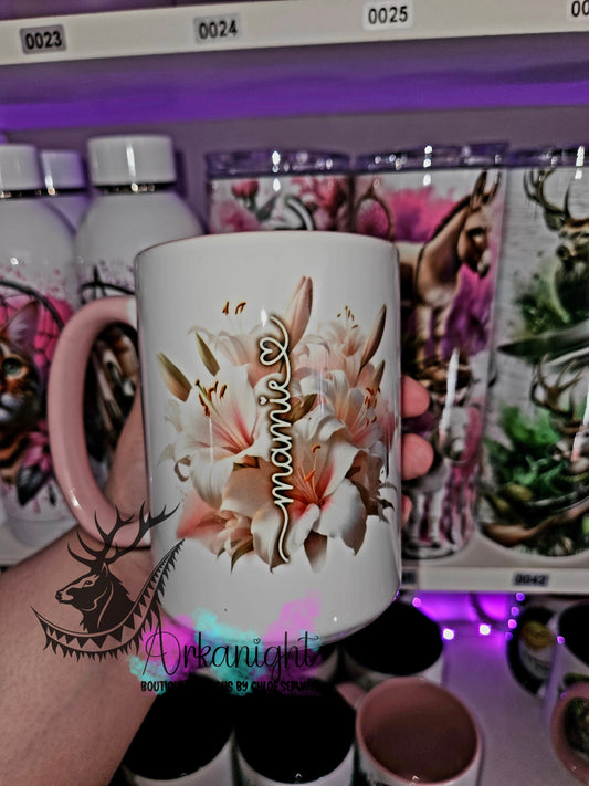 Tasse en céramique sur commande - Mamie - Lys rose