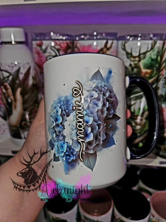 Tasse en céramique sur commande - Mamie - Blue Hydrangea