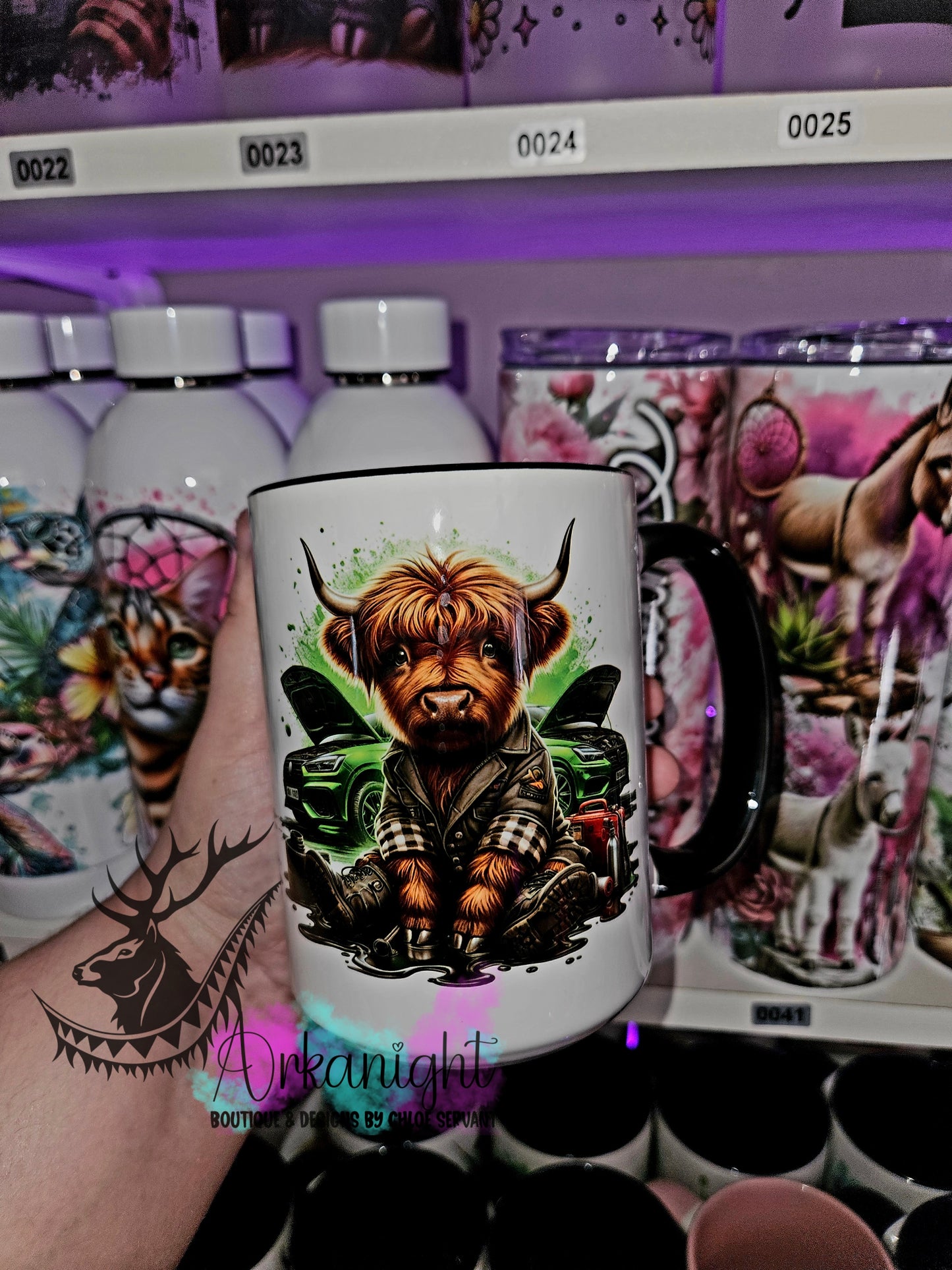 Tasse en céramique sur commande - Highland Cow Mécanique - 03